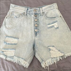 Distressed Light Blue Denim Shorts